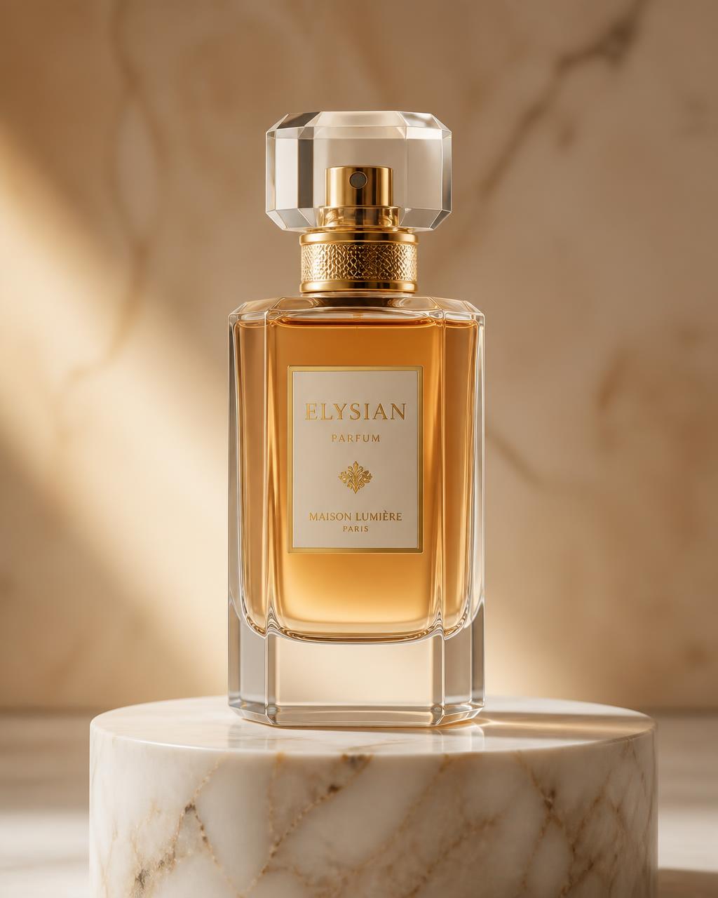 Frasco de perfume em cenário luxuoso gerado por inteligência artificial